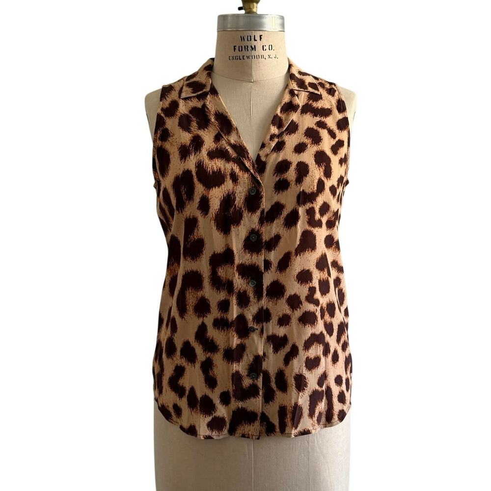 Equipment Femme Silk Leopard Shell Sleeveless Collared Blouse Size Medium